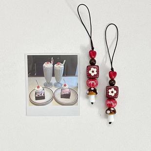【蘑菇力】手机链卡册串珠系绳钥匙扣中国风小蘑菇可爱挂件配饰