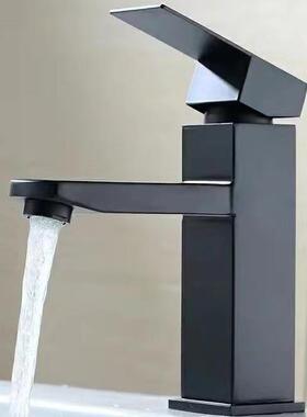 黑色不锈钢烤漆冷热水龙头 浴室脸盆水龙头卫生间阳台面盆龙头定