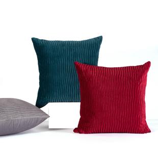 色天鹅绒装饰条纹方形抱枕套波浪沙发床枕头套客厅腰靠垫套定制