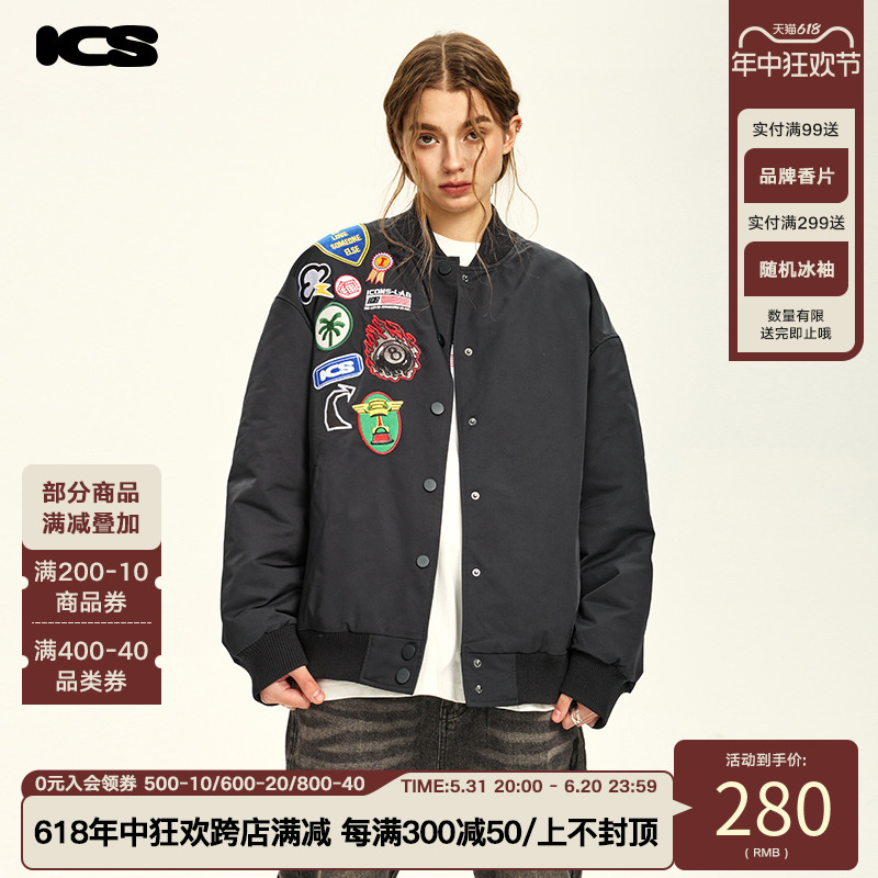 iconslab重工贴布刺绣彩色徽章棒球服夹克男2024春季美式潮牌外套