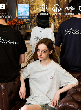 ics丨iconslab复古手写字体索罗娜凉感短袖T恤美式宽松休闲情侣te