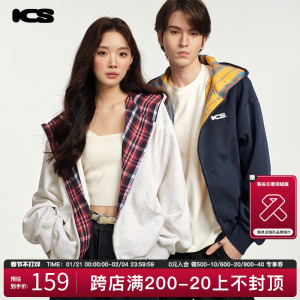 ics丨iconslab格纹连帽开衫2024秋卫衣重磅美式复古宽松情侣上衣