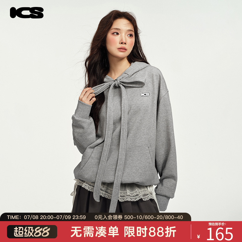 ics丨iconslab趣味绑带蝴蝶结连帽卫衣2024秋冬情侣同款帽绳外套