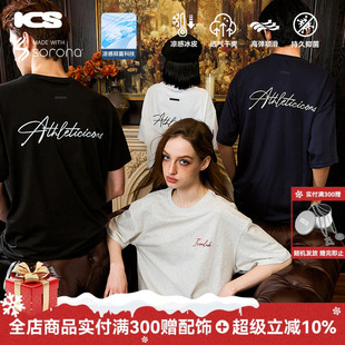 宽松休闲情侣te T恤美式 ics iconslab复古手写字体索罗娜凉感短袖