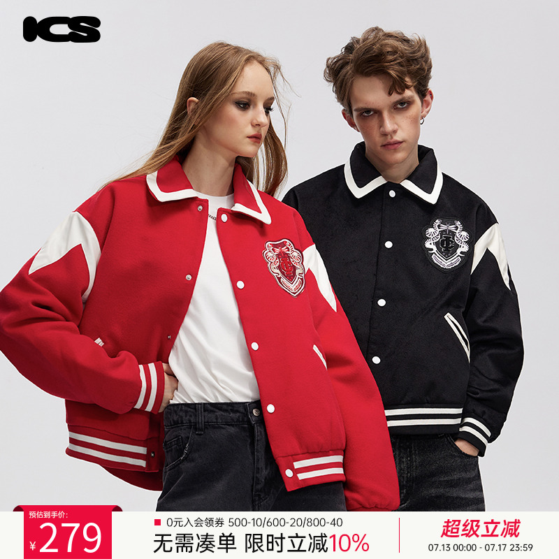 学院风徽章翻领棒球服外套