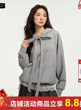 ics丨iconslab趣味绑带蝴蝶结连帽卫衣情侣秋冬情侣同款帽绳外套