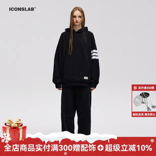 ics 复古休闲宽松卫衣 iconslab条纹织带连帽套头百搭基础美式