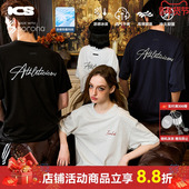 T恤美式 ics iconslab复古手写字体索罗娜凉感短袖 宽松休闲情侣te