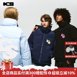 ics 宽松保暖棉衣 iconslab马卡龙色胶印LOGO大字母棉服男情侣装