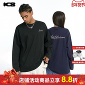 ics 秋款 iconslab撞色手写字体长袖 T恤圆领宽松情侣tee情侣款