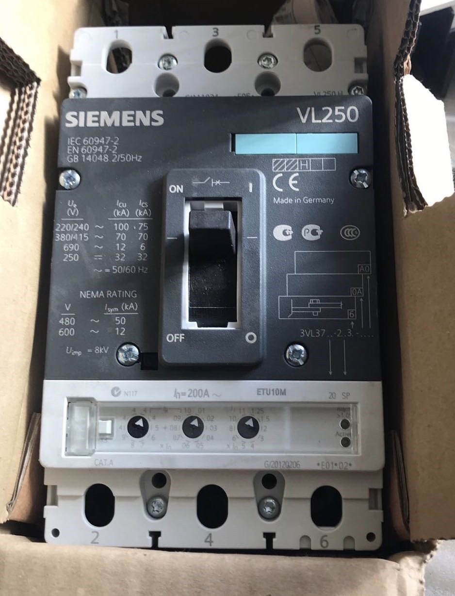 西门子塑壳断路器vl250 3p 200a 480690v