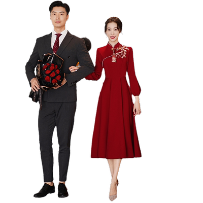 冬季新娘结婚旗袍订婚连衣裙长袖