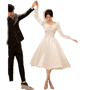 2026新款订婚礼服白色女领证登记法式连衣裙轻奢小众晚礼装高级感