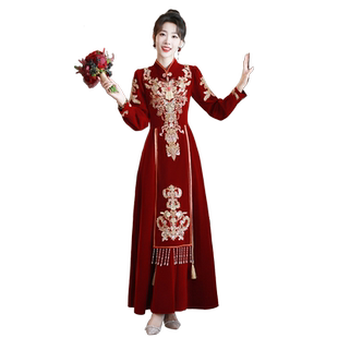 敬酒服新娘新款冬季高级感红色中式订婚旗袍裙冬天结婚出阁宴礼服