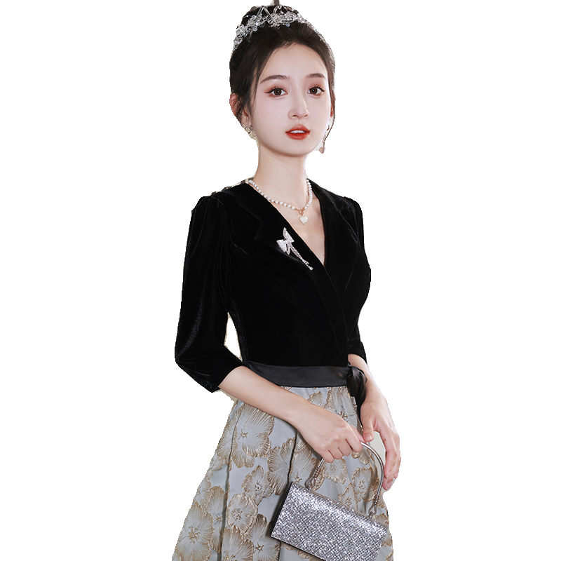 黑色年会晚礼服裙女2025新款轻奢小众高端宴会裙高级感法式主持人