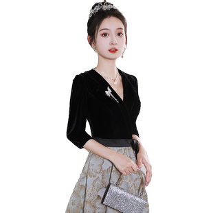 黑色年会晚礼服裙女2025新款轻奢小众高端宴会裙高级感法式主持人