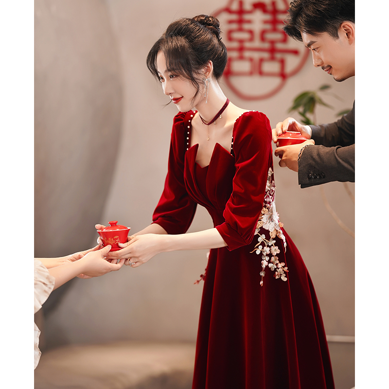 秋季新款订婚敬酒服礼服连衣裙