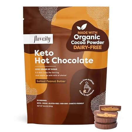 FlavCity Keto Hot Chocolate Powder， Salted Peanut Butter