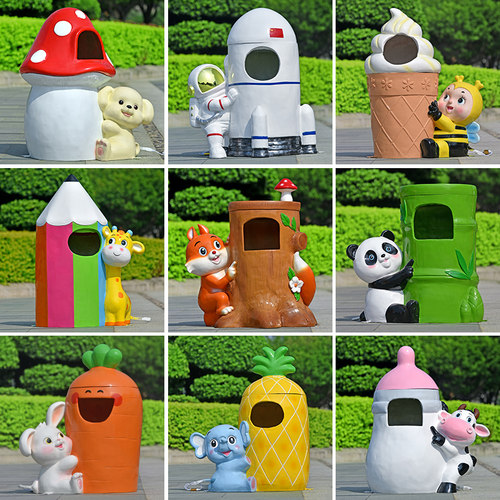 卡通动物垃圾桶雕塑玻璃钢摆件户外公园学校幼儿园景区创意装饰