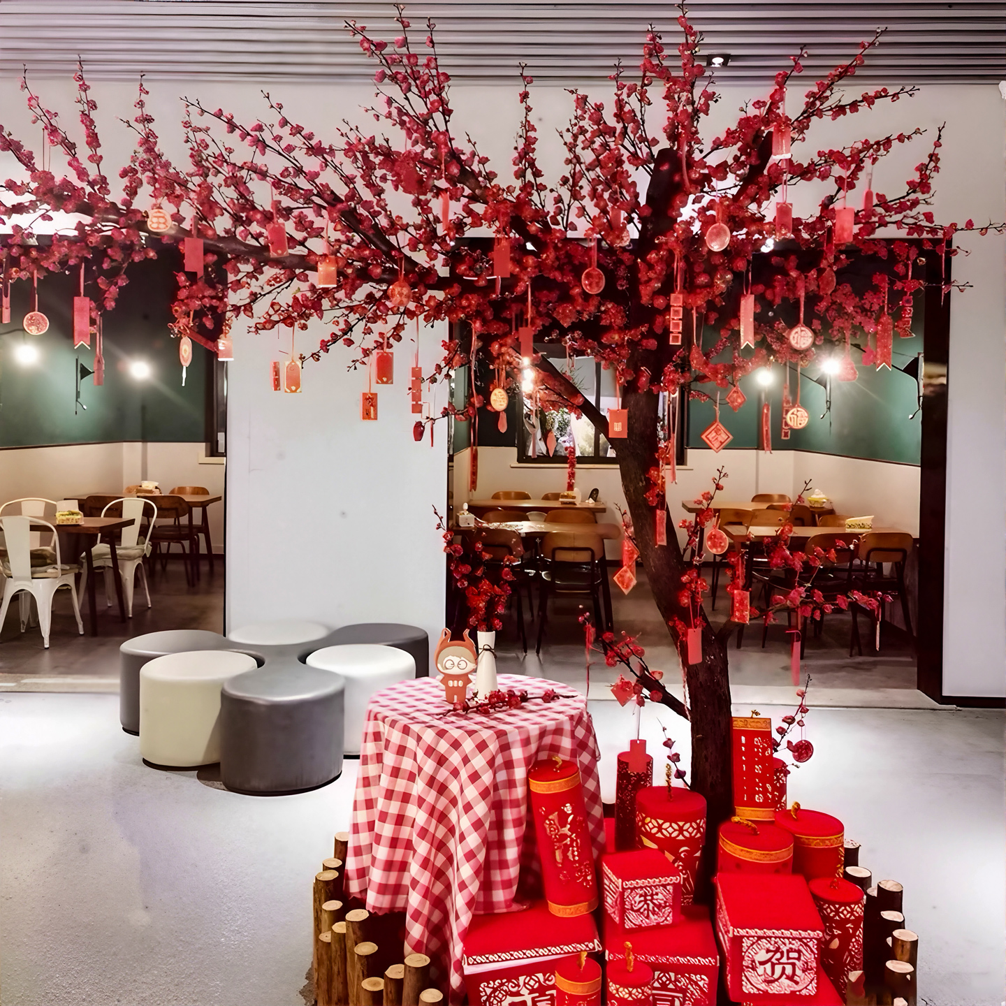 新年装饰节日氛围营造新年许愿树