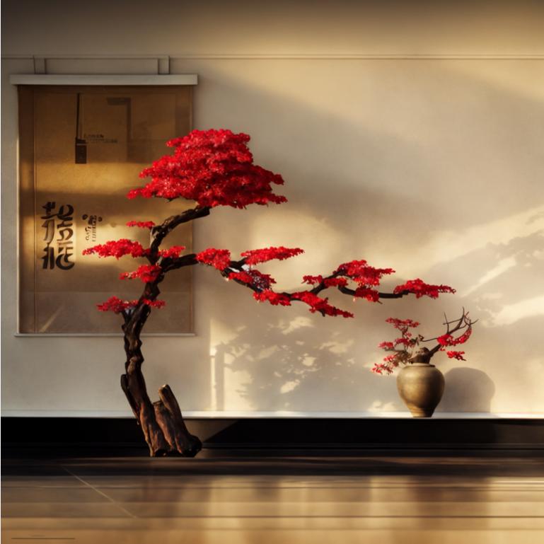 仿真红枫树鸡爪槭迎客松枫树中式玄关造景绿植景观酒店装饰摆件