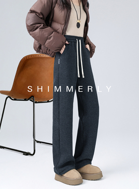 【重磅暖感】黑灰色松紧腰羊毛运动裤女冬加长加厚羊羔绒外穿棉裤