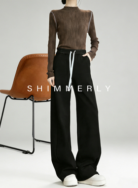 【重磅暖感】黑色松紧腰加绒运动裤女款加厚冬加长直筒裤lulu卫裤