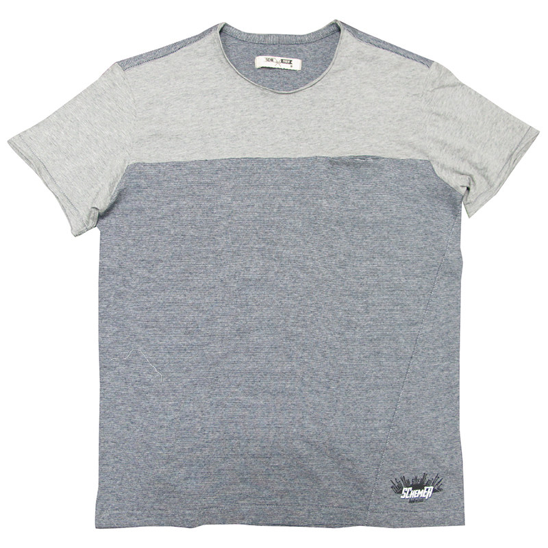 时尚撞色针织布圆领修身短袖上衣