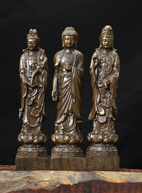 摆件客厅木雕西方三圣实木沉香木