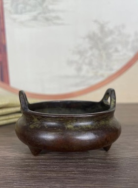 农村收来冲耳三足香炉旧货合金铜宣德造古董老货铜器铜印章摆件