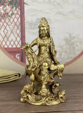 仿古合金佛像收藏自在观音家居桌面装饰工艺品摆件坐款观音佛像