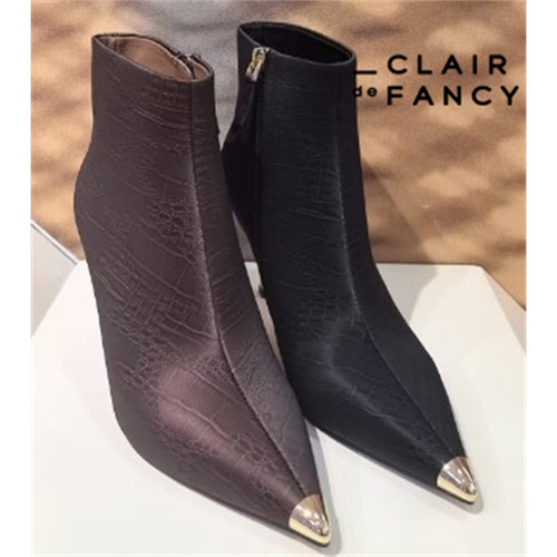 CLAIR de FANCY熟女风尖头金属细跟压花纹短靴女时尚气质1810957