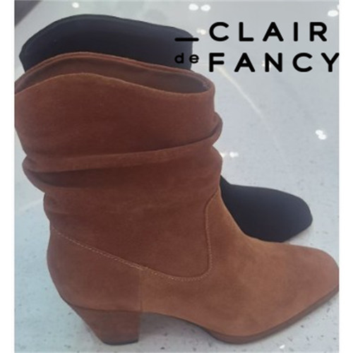 CLAIR de FANCY褶皱堆堆靴女粗跟短靴气质骑士靴1700157