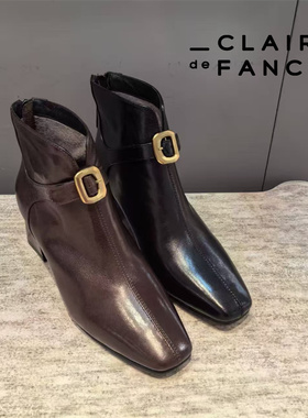 CLAIR de FANCY品牌25年新款粗跟方头冬靴1588757