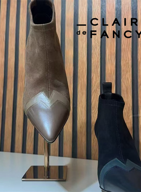 CLAIR de FANCY短靴女2025秋冬季新款尖头拼接时装靴1750857