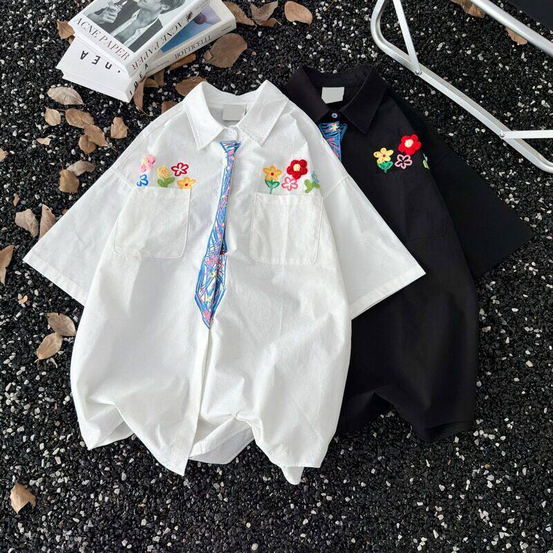 日系文艺小清新花朵刺绣全棉白衬衫女春秋韩范秋打底衫休闲上衣潮