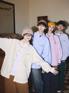 Miracle Blocks笑脸刺绣潮牌条纹衬衫男外套长袖春秋季宽松衬衣女