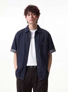 JIINOO棉麻原色牛仔短袖