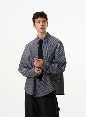 MADWITCH美式复古经典黑色格子衬衫男女宽松休闲百搭cleanfit衬衣