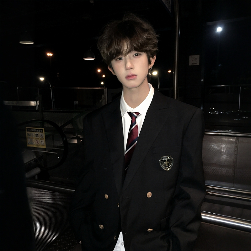 【刺篇】dk制服校供感上衣西装黑色蓝色男休闲外套双排扣西服套装