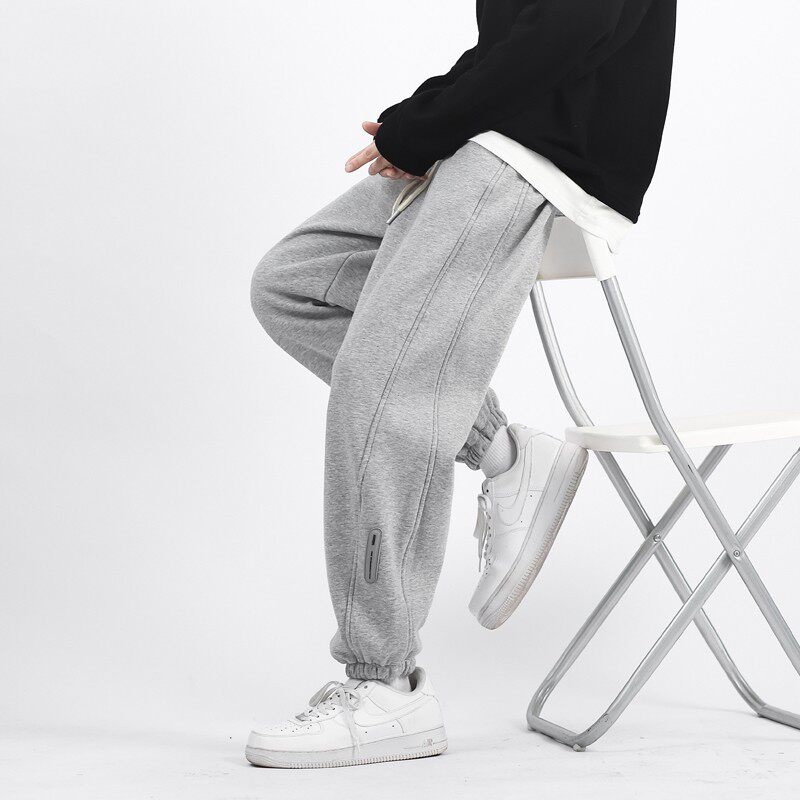 灰色卫裤男生裤子春秋款冬季百搭运动裤宽松束脚裤大码潮流休闲裤
