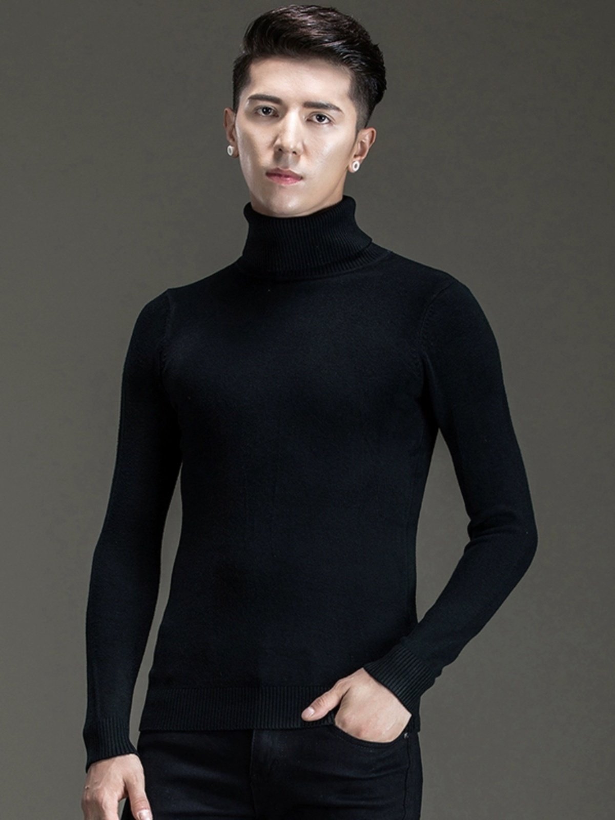 黑色高领毛衣男冬季加绒加厚秋冬款打底衫内搭修身羊毛衫2025新款