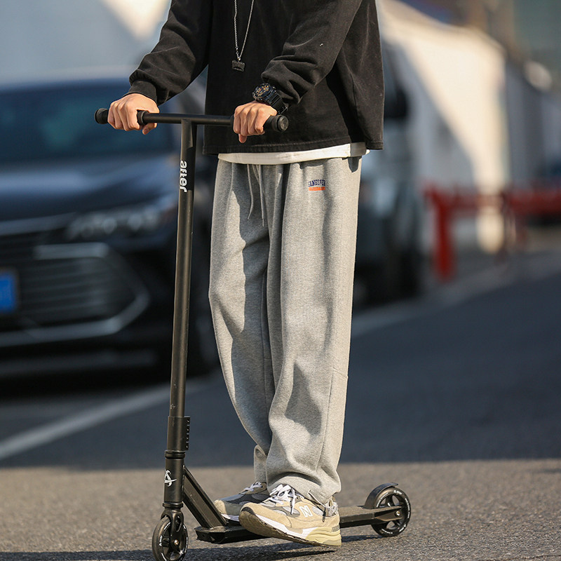 港仔文艺男灰色卫裤男春秋宽松直筒青少年运动裤男生休闲裤子男款