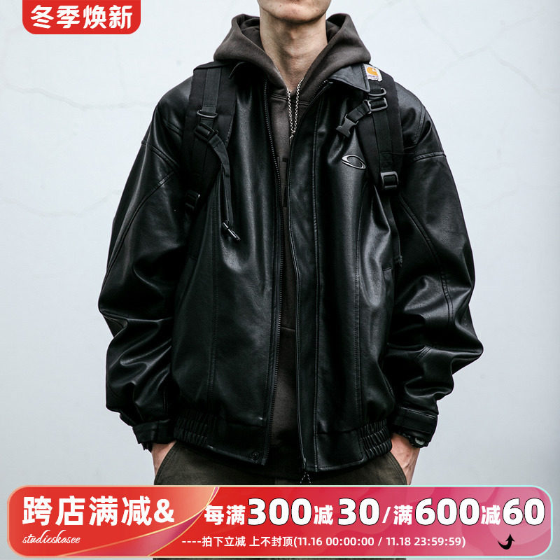 美式复古街头百搭质感黑色机车皮衣男士春秋季防风短款廓形外套潮