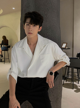 Hualun春秋高级感衬衫男长袖休闲衬衫西服韩版轻熟风痞帅垂感上衣