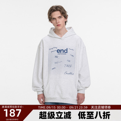 Endweep 竖条印花卫衣男女情侣款重磅宽松休闲国潮美式连帽衫外套