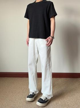 布老哥Blog秋季通勤白色美式牛仔裤基础百搭休闲裤显瘦直筒裤K594