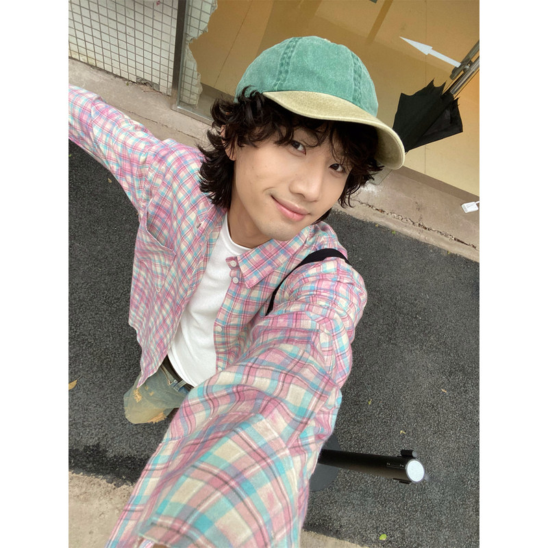 longroad美式复古炒色工艺格子长袖衬衫男女春夏防晒宽松休闲衬衣
