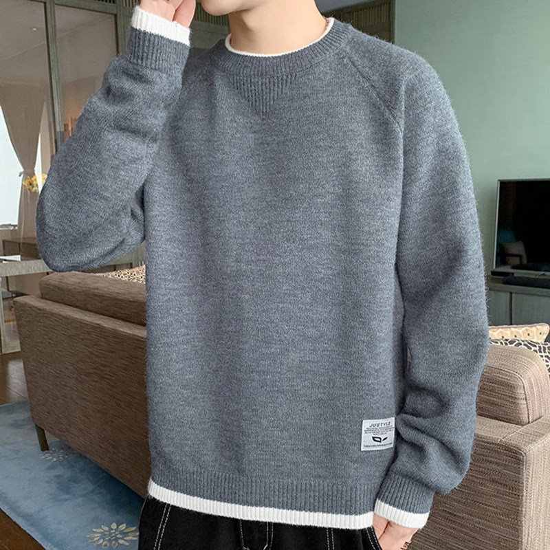 毛衣男秋冬季2025新款上衣卫衣长袖假两件加绒加厚针织打底衫男士