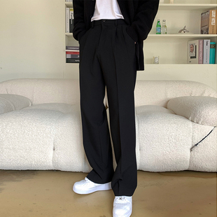春秋西裤男直筒裤宽松垂感裤子黑色休闲裤高级加长西装裤长裤男士